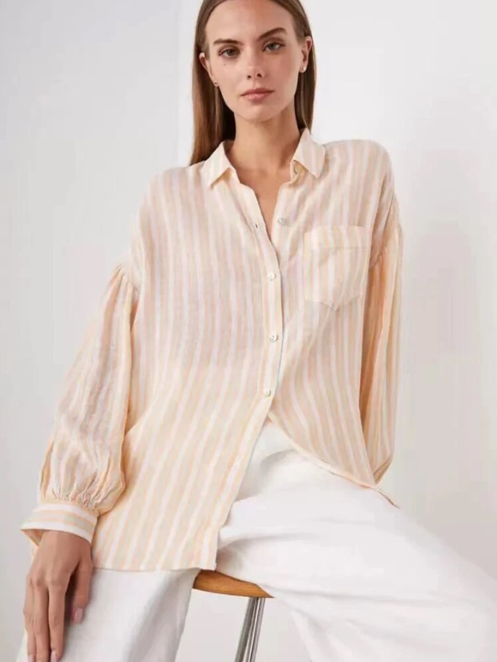 Rails Clio Linen Blend Shirt Button Down Clementine Stripe Women’s XS - Picture 2 of 13